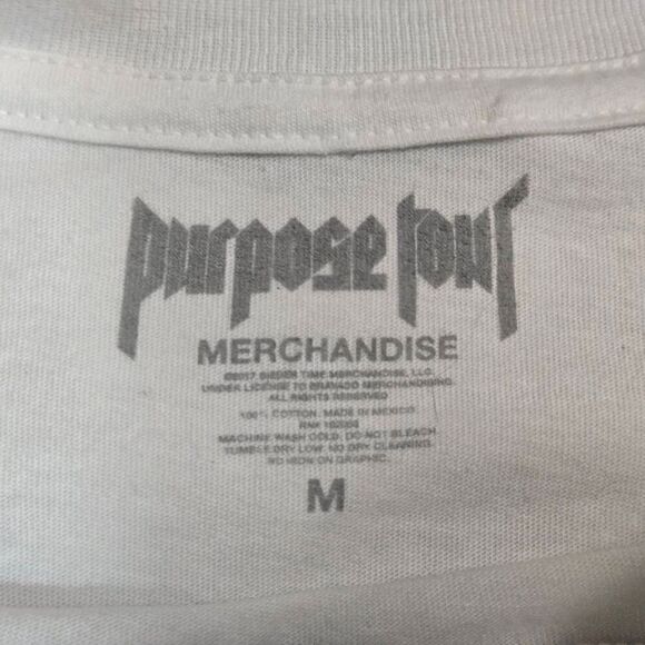 JUSTIN BIEBER PURPOSE 2017 WORLD TOUR WHITE T-SHIRT LONG SLEEVE MENS MEDIUM - Picture 2 of 6